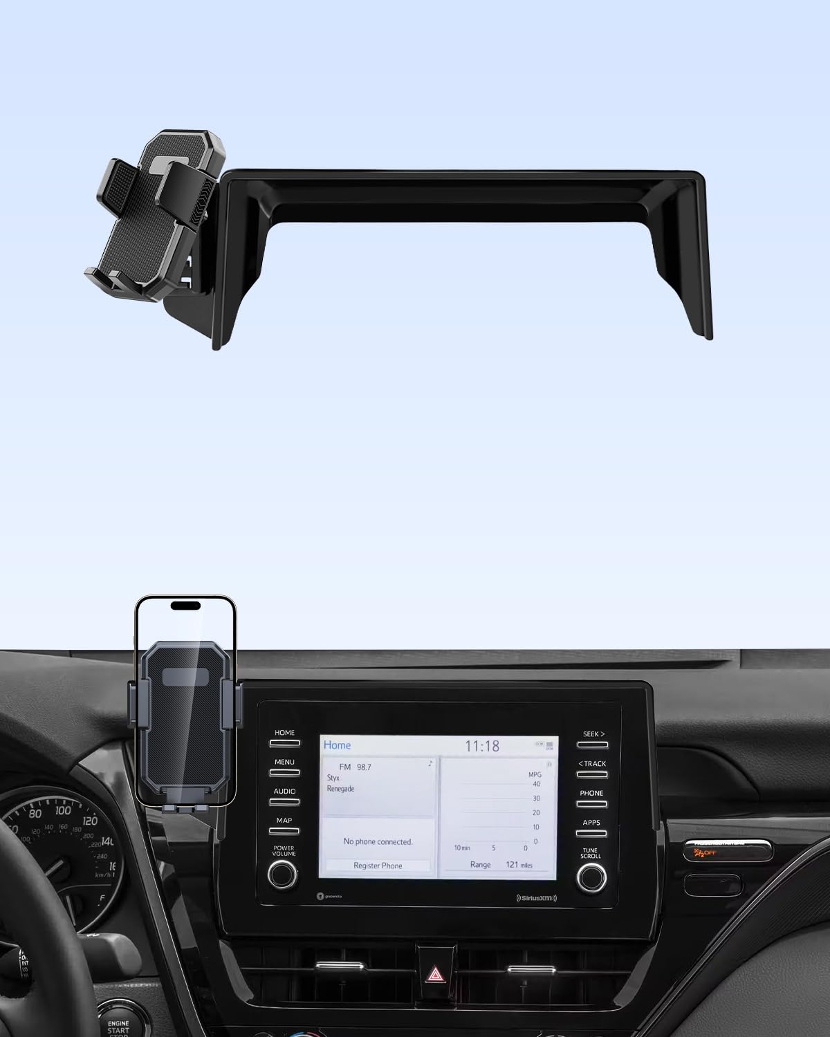 PZK Car Phone Holder for Toyota Camry 2021-2024 LE/SE/SE Nightshade/TRD Accessories Only for 7-Inch Screen Fixed Clip Auto Lock Car Phone Mount 360° Rotate Fit for 4-7'' Phones (Not Fit 9-Inch)