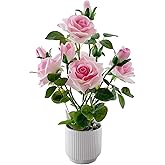 LZTDRZH Artificial Rose Plant with Ceramic Vase,Home Decor Potted Floral Arrangement,Silk Roses Artificial Flowers (A:Pink)