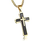 Classic Cross Necklace for Men Simple Cross Silver Black Gold Stainless Steel Christ Crucifix Pendant Necklace Religious Jewelry Gift Box Chain 21.6 Inches