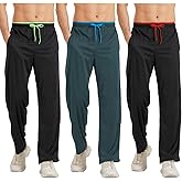 DWUGD'L 3Pack Men's Lightweight Sweatpants with Pockets Open Bottom Athletic Pants for Workout,Jogging,Gym,Running,Training