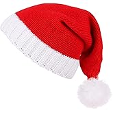 LOKIPA Christmas Santa hat, Knitted Santa Hat Adult Red Xmas Beanie for Adult Christmas New Year Gifts