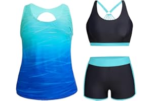 Holipick Women Plus Size 3 Piece Tankini Swimsuits Tummy Control Bathing Suits with Boy Shorts Tank Top with Sports Bra