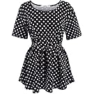 Meaneor Women O-neck Slimming Short Sleeve Smocked Empire Waist Tank Chiffon Print Top Navy Blue Large