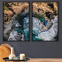 2 Piece Framed Canvas Wall Art Coastal Scenery Canvas Prints Home Artwork Decoration for Living Room,Bedroom - 16