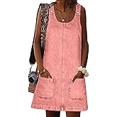 Xaspee Denim Overall Dress for Women Casual Mini Sleeveless Jean Vintage Jumper Skirt Dress with Pockets
