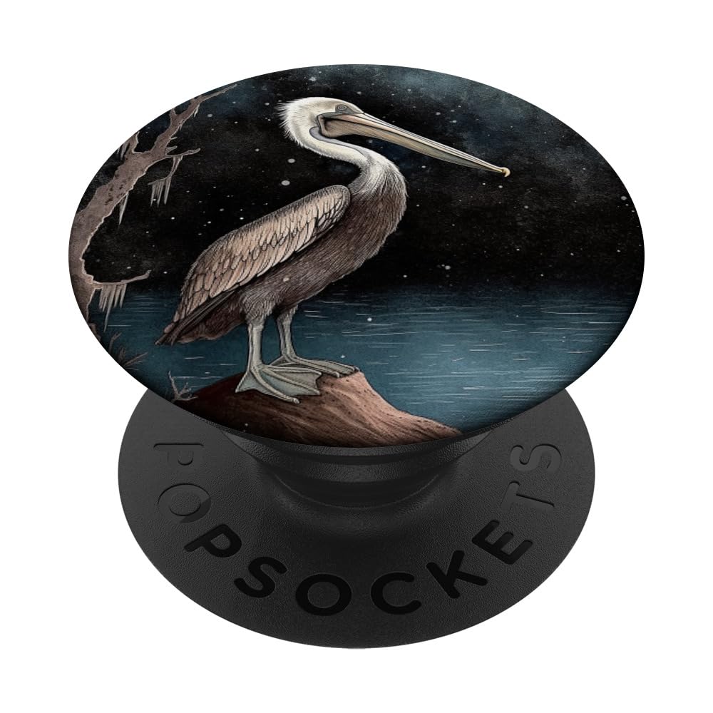 Brown Pelican Lover Starry Night PopSockets Swappable PopGrip