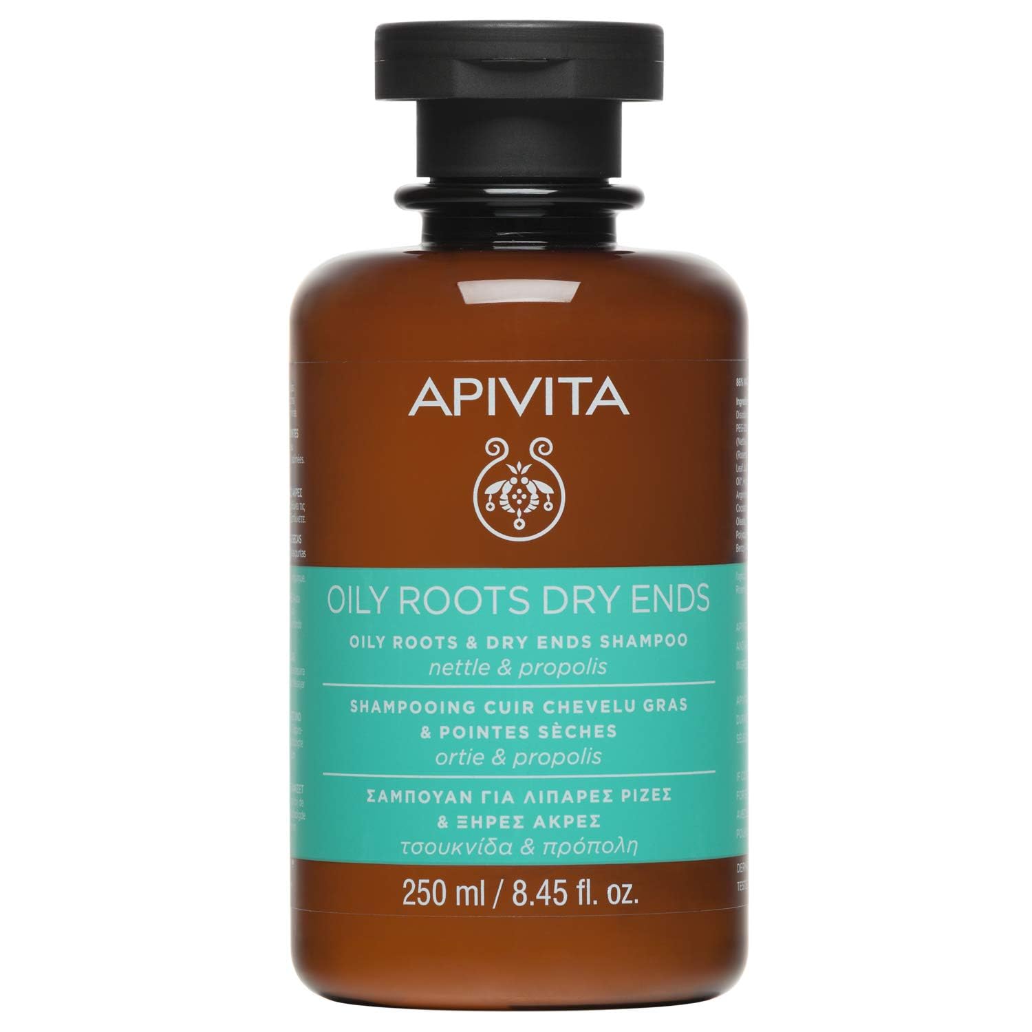 Apivita - Oily Roots Dry Ends Shampoo - Nettle, Propolis & Honey - Natural Shampoo for Oily Scalp and Dry Ends - Cleanses Gently, Balances Oiliness at Roots, While Moisturizing Dry Hair Ends - 250ml