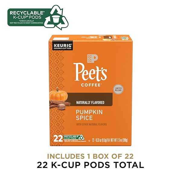 PEET’S COFFEE, FLAVORED LIGHT ROAST KEURIG K-CUP PODS – PUMPKIN SPICE 22 COUNT (1 BOX OF 22 K-CUP PODS)
