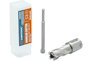 CORTOOL Annular Cutters 5/8 Cutting Diameter 3/4 Inch Weldon Shank Two-Flat, 1 Cutting Depth Inch HSS M2 Slugger Bits for Mag Drill Press with Pilot Pin