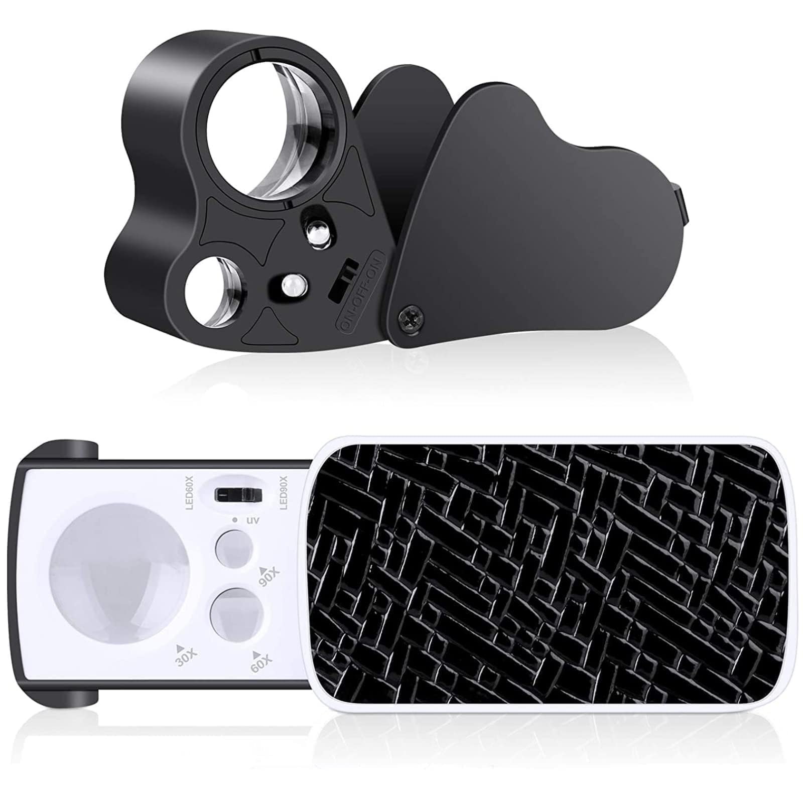 EEEKit LED Jewelers Loupe Magnifier, 30X 60X 90X Pocket Magnifying Glass with Light for Craft Work Sewing Reading, 2 Pack