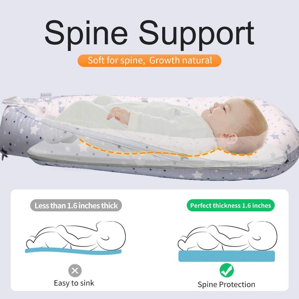 Mamibaby Baby Lounger Baby Nest Sleeper, Stars Breathable 100% Cotton & Soft, Portable Adjustable for Crib Bassinet Mattress - Perfect for Newborn Essential Shower Gift, Co-Sleeping&Travelling: Baby