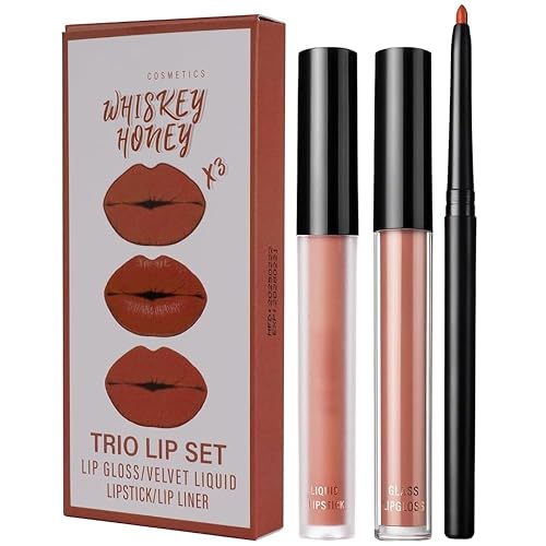 LOPHE 3Pcs Red Lip Kit Set - Matte Liquid Lipstick, Lip Gloss & Lip Liner - Highly Pigmented Waterproof, Long Lasting Makeup for Christmas, Party, Date Night - Cosmetic Gift for Women Vegan