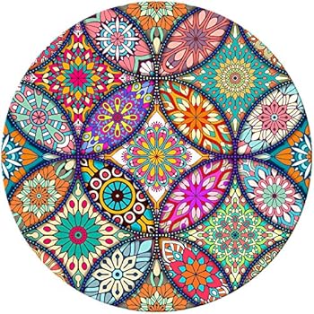 BOSOBO Mouse Pad, Round Mandala Mouse Mat, Cute Mouse Pad with Design, Non-Slip Rubber Base Mousepad with Stitched Edge, Waterproof Office Mouse Pad, Small Size 7.9 x 7.9 x 0.1 Inch, Mandala Colour