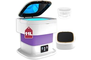KWIWIS Portable Washing Machine, Mini Foldable Washing Machine with Spin Dryer, 11L Large Capacity, Small Collapsible Laundry Washer for Travel, Apartment, Camping, Baby Clothes, Socks, Underwears (Purple)