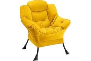 Congermom Fabric Lazy Chair Large Accent Chair,Velvet Frabic Modern Lounge Reading Chair with Armrests & Side Pocket,Upholstered Armchair for Living Room,Bedroom,Dorm (Yellow)