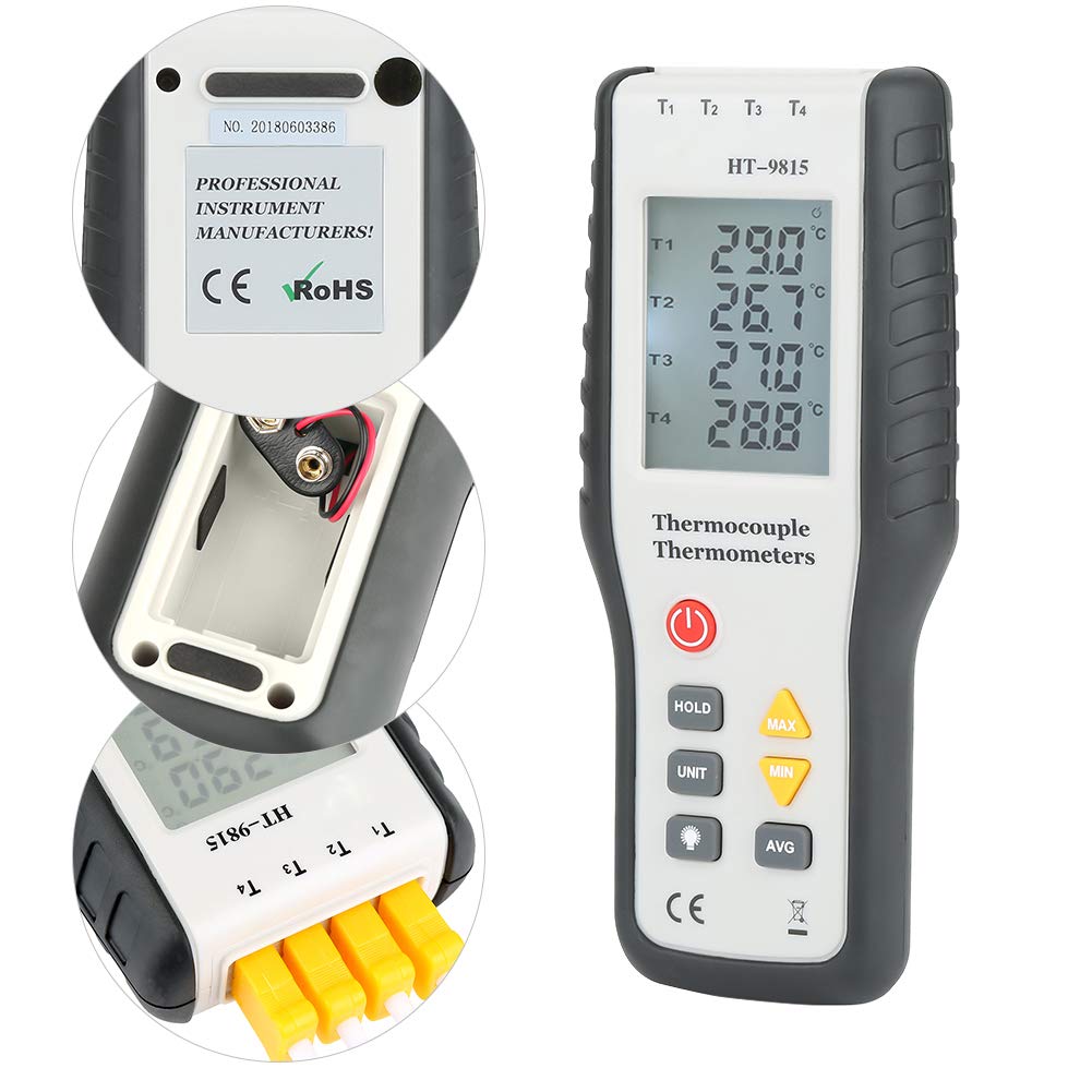 Digital Thermometer,°F, °C, K Temperature Meter,4-Channel K-Type Digital Thermocouple Sensor Thermometer,Digital LCD display with backlight,for air and temperatures