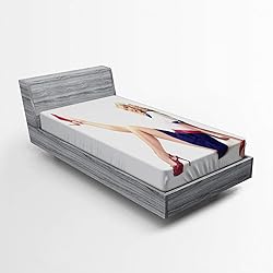 Ambesonne Pin up Girl Fitted Sheet, Lady in Navy