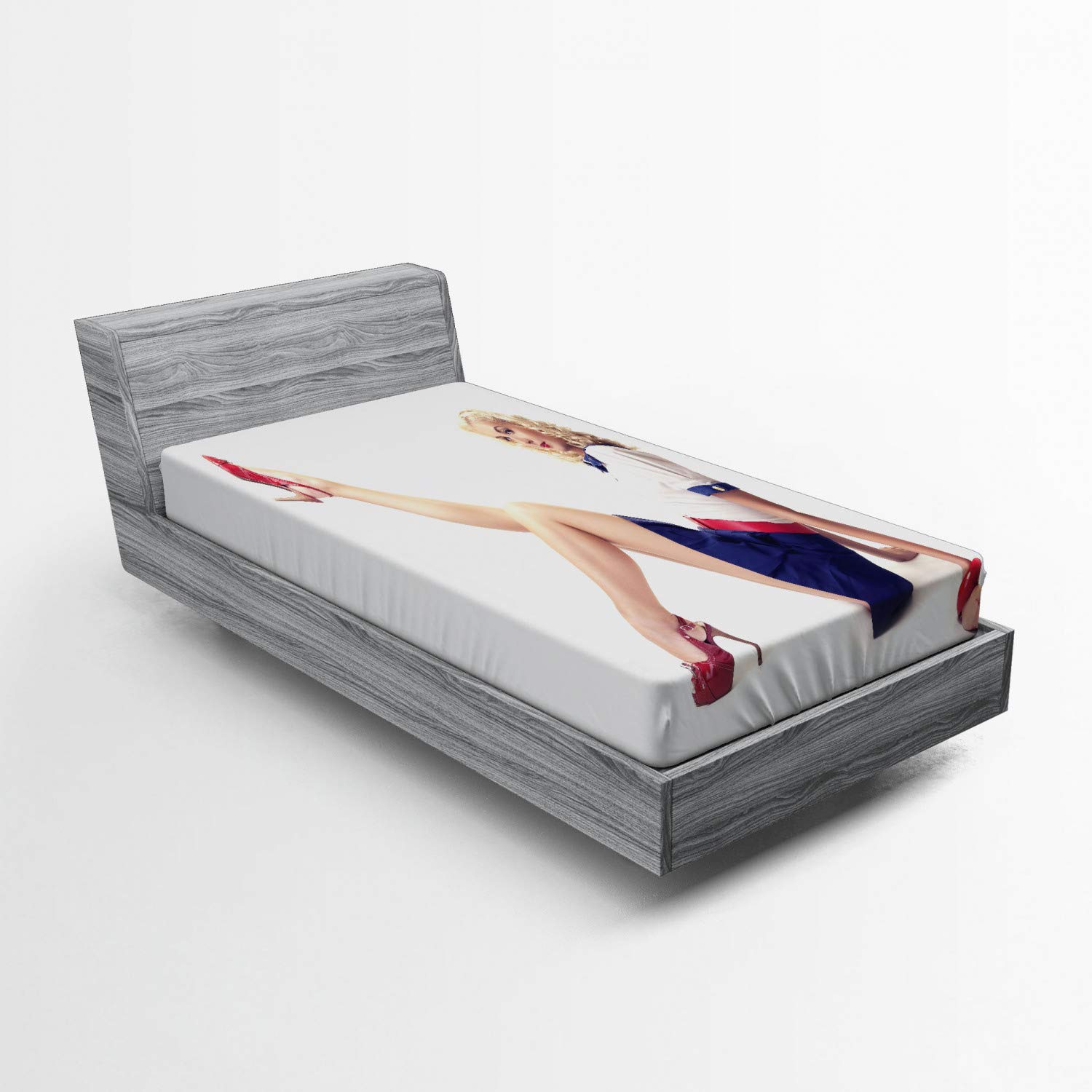 Ambesonne Pin up Girl Fitted Sheet, Lady in Navy