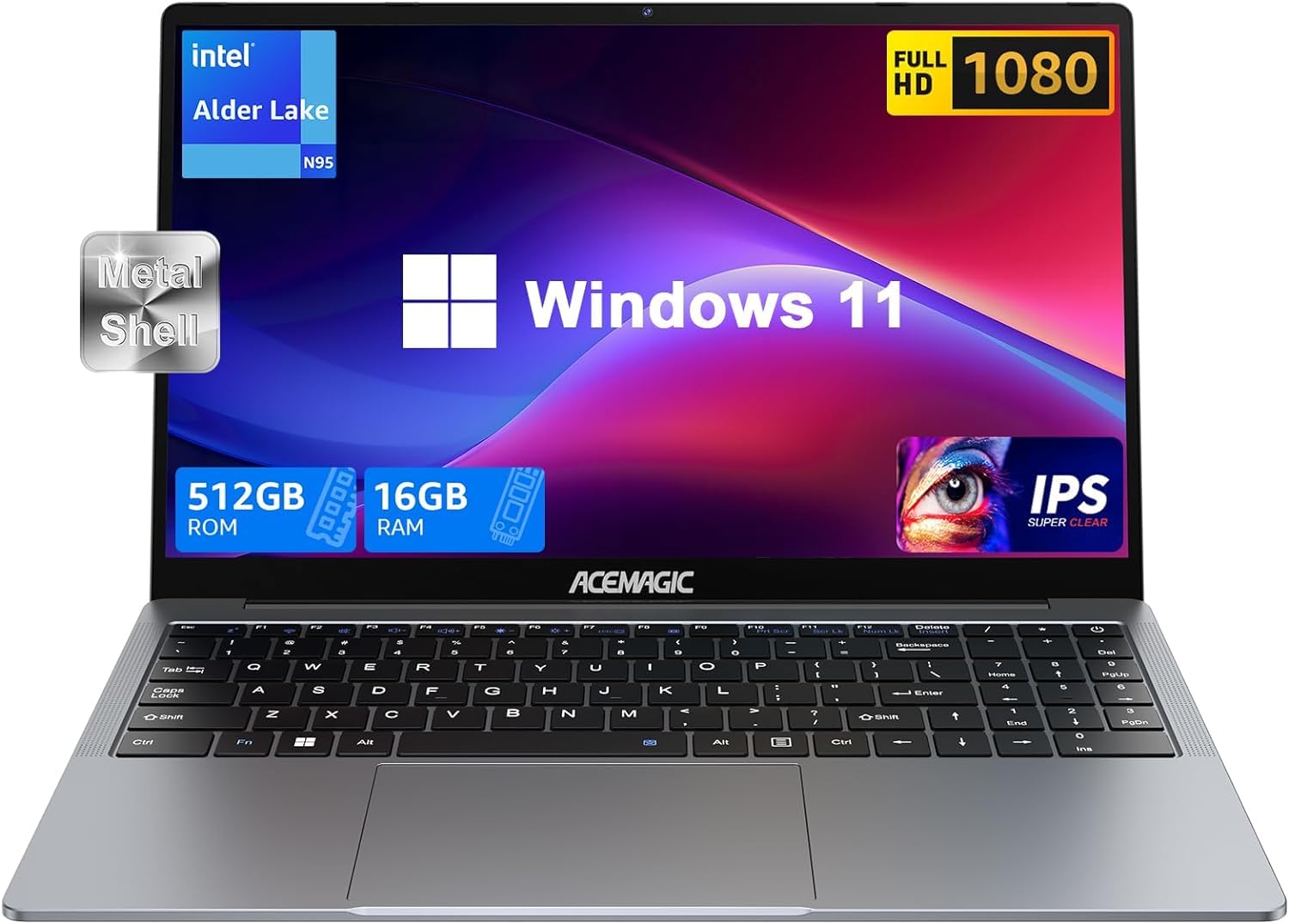 ACEMAGIC Laptop Computer Intel Quad-Core 12th Alder Lake N95(Up to 3.4GHz), 16GB DDR4 512GB SSD Windows Laptop with Metal Body Support 15.6