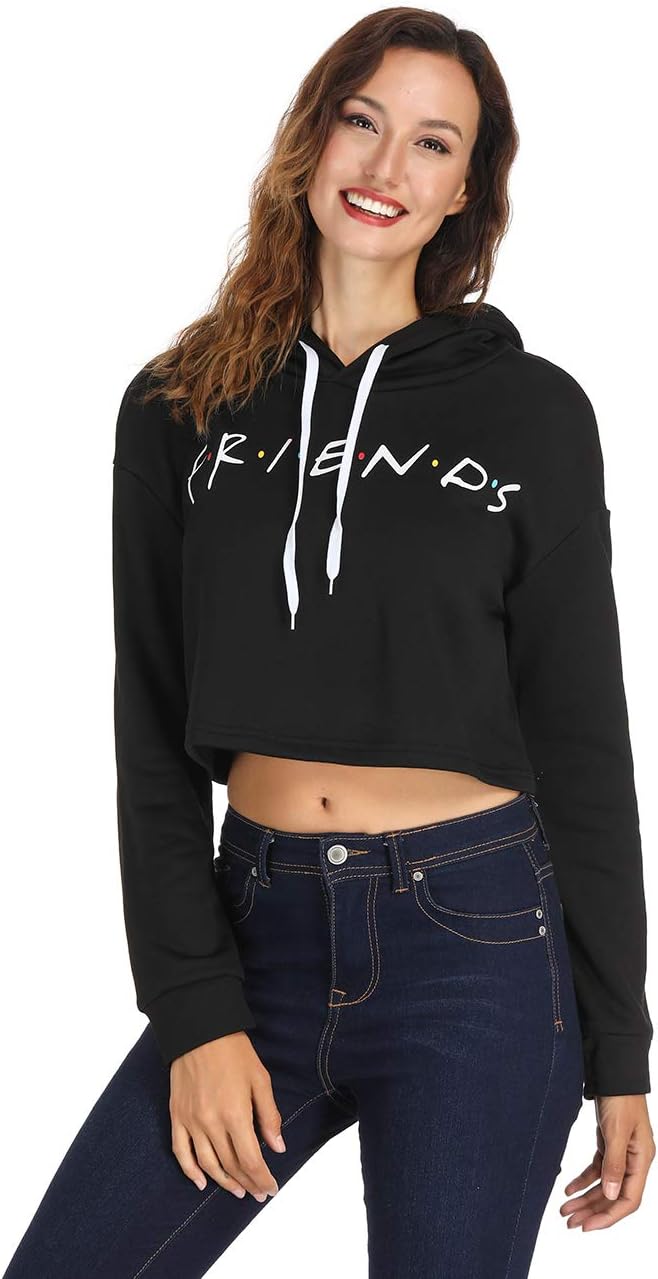 YJQ Women's USA Friends Long Sleeve Cool Crop Top Hoodie Basic Sportwear Sweatshirt