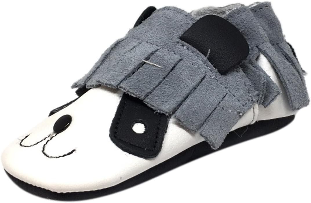 ShooShoos Girl's and Boy's Barney The Boss Soft Leather Suede Fringe Slip On Panda Animal Character Baby Crib Shoe