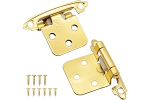 DONANIM 1/2" Overlay Kitchen Cabinet Door Hinges, 6 Pack (3 Pairs) Brass Gold Self Closing Cabinet Hinge Hardware for Kitchen Cabinet Doors