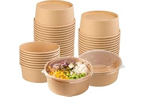 Galashield Disposable Bowls with Lid | Meal Prep Paper Bowls | To Go Salad Ramen Food Containers with Lids (17 oz - 25 Sets)