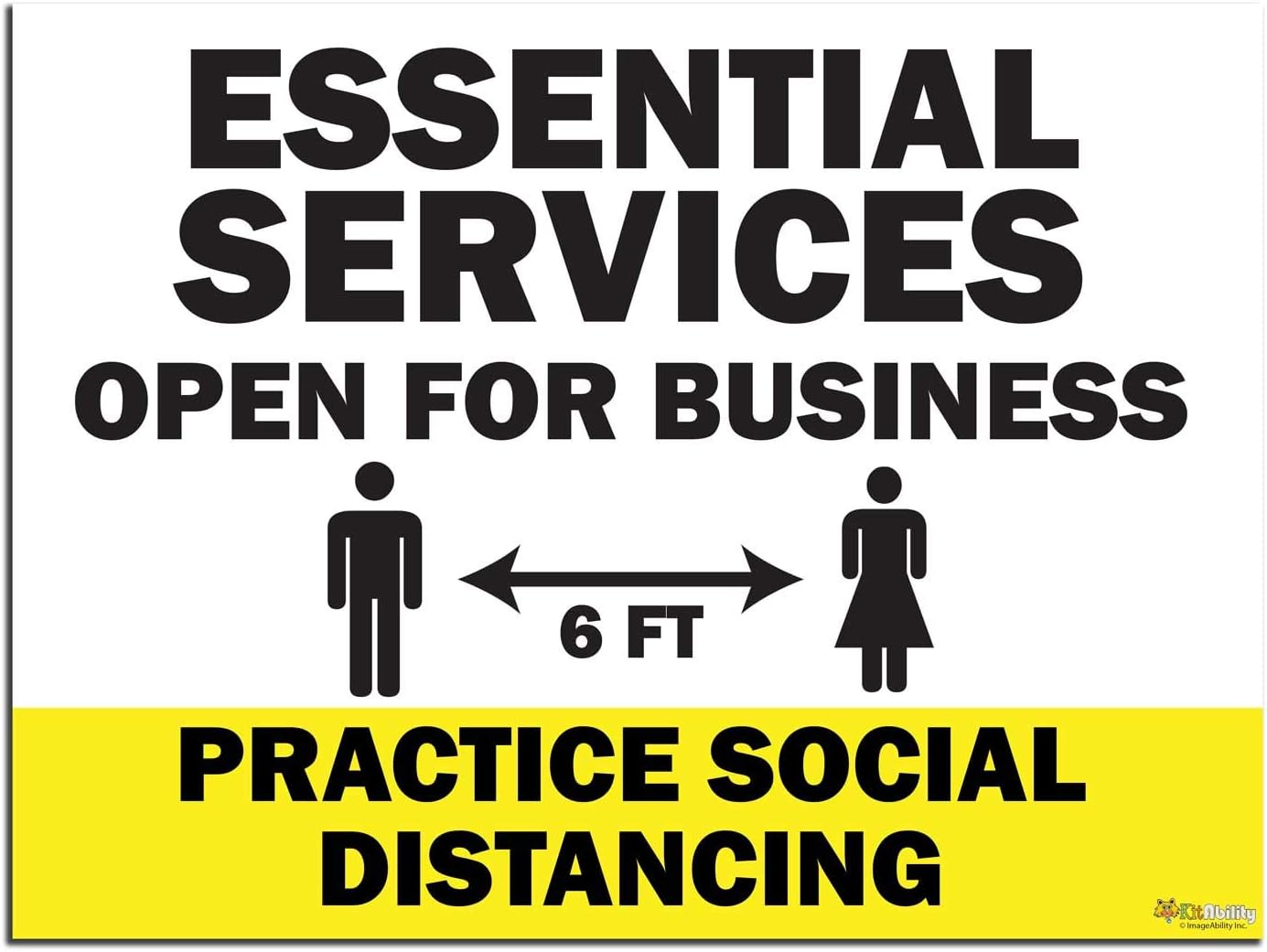 KitAbility Essential Services Open Yard Sign for Businesses, Social Distancing, 24 by 18 Inch Yellow Yard Sign
