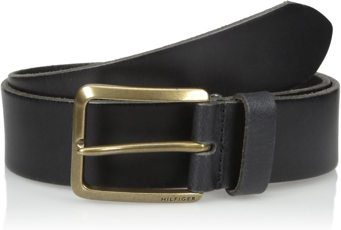 Tommy Hilfiger Men's Casual Belt With Brassfinish Buckle, Black, 36 at Amazon Men’s Clothing store