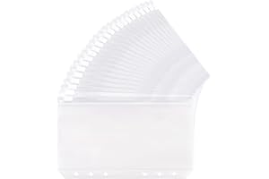 ACDESIGN 24 Pcs Binder Pocket A6 Binder Pockets 6 Holes Zipper Folders Waterproof PVC Document Pouch Filing Bags(Clear)
