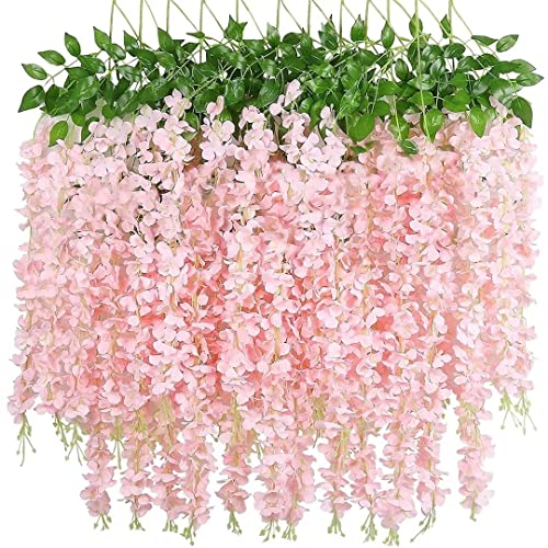 NEOONES 12 Pack Wisteria Flower Vines Garland Peach