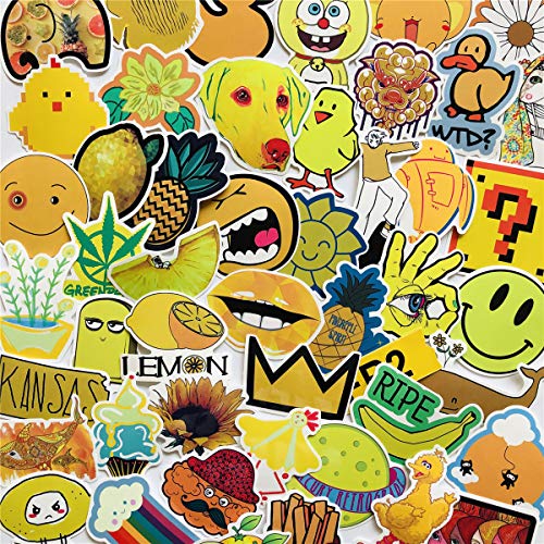 70pcs Cute Unique Trend Yellow Cartoon Waterproof Sticker Kids Girl Sickers Car Bicycle Suitcase Laptop Computer Water Bottle Mobile Phone Stickers Decals (Yellow)