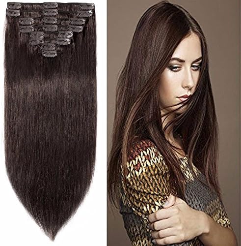 Standard Weft 8 Inch 65g Clip in 100% Real Remy Human Hair Extensions 8 Pieces 18 Clips #2 Dark Brown
