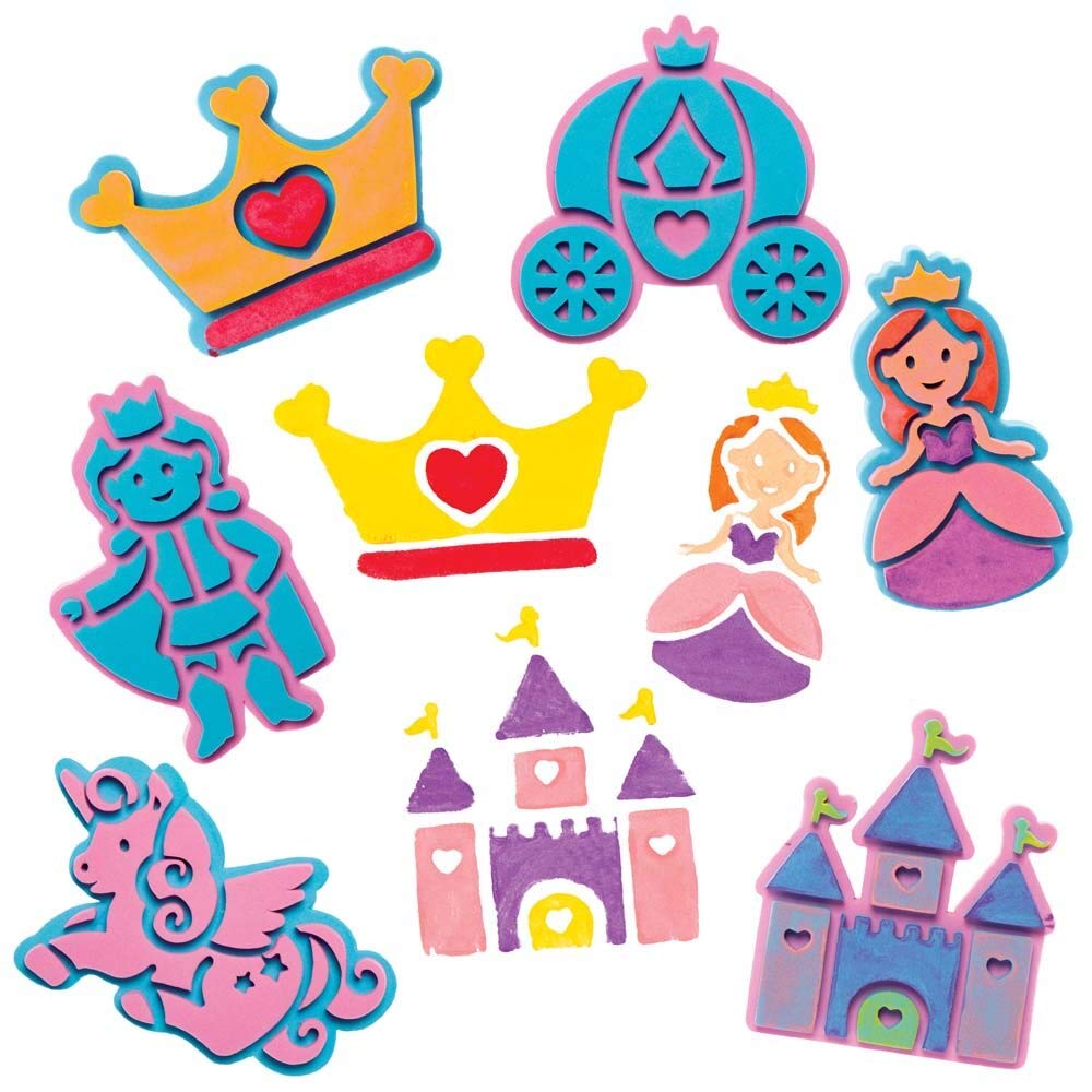 Baker Ross FE307 Princess Craft Foam Stampers - Pack of 10, Craft Stamps, Stamp Sets for Children, Ideal for Kids Arts and Crafts Projects