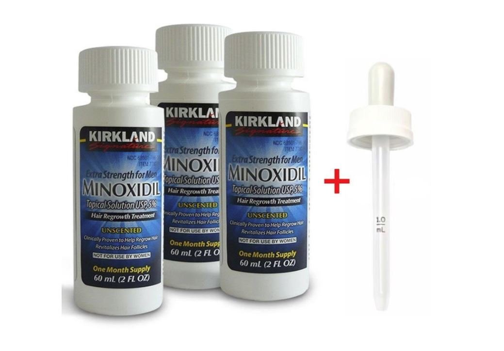 Kirkland Minoxidil 5% Topical Solution Extra Strength Hair Regrowth Treatment for Men Dropper Applicator Included (1 month to 24 month supplies available) (9 month supply) : Beauty