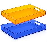 Tiangrid Set of 2 Large Acrylic Tray 16''x12'' Neon Blue Orange Ottoman Coffee Table Tray with Handles Maximalist Decorative Serving Platter for Food Tea Dinner Snack Eating Bar Party