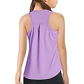 Haloumoning Girls Athletic Tank Tops Kids Sleeveless Shirts | Racerback, Workout Running Sports Shirts, 5-14 Years