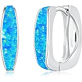 CiNily Huggie Hoop Earrings for Women Hypoallergenic, Square Opal Hinged Hoop Earrings, 14K Gold Plated Chunky Gold Hoop Earrings for Sensitive Ears Lightweight Jewelry for Christmas Gifts