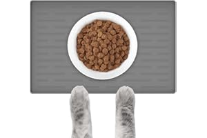 LOGIFTVE Silicone Dog Feeding Mat with Raised Edges, 16"x10" Non-Slip Pet Food Mat for Small & Medium Dogs, Waterproof Dog Bowl Mat to Prevent Food & Water Spills, Easy to Clean (Light Gray)
