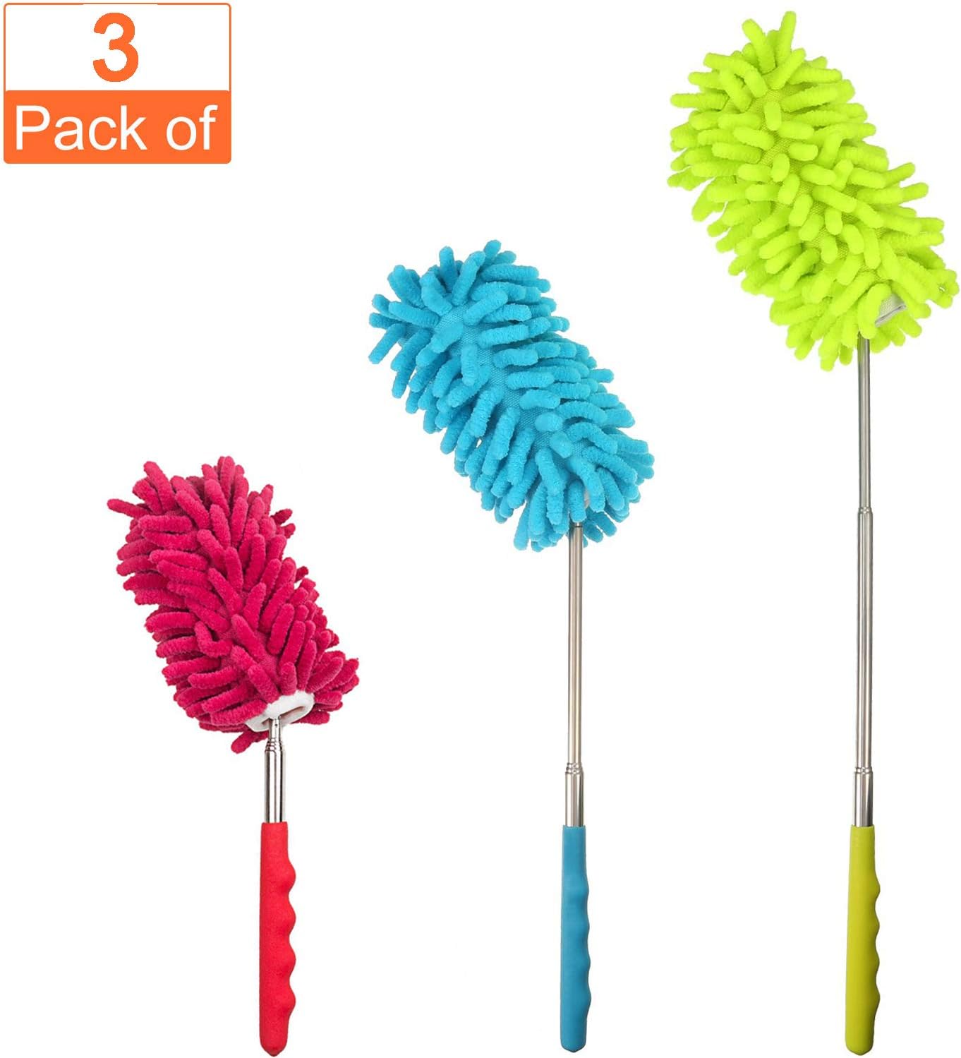 3 Pack Extendable Duster Microfibre Duster Bendable with Washable Duster Head for Home Office Car