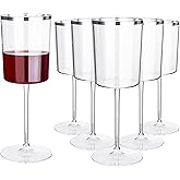 Ciaell 12 Pack Plastic Wine Glasses - 10 Oz Plastic Wine Glasses with Stem - Square Silver Disposable Stemmed Glass for Parties & Weddings & Outdoors