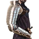 AnNafi&reg; Medieval Single Pauldron Spartacus Cosplay Metal Roman Knight Sleeve Shoulder Arm Armor Gladiator LARP Silver |Full Hand &amp; Arm Sleeve Armour Single Arm Costume for Adult Men Halloween Outfit