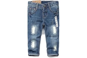 KIDSCOOL SPACE Baby Girl Boy Slim Jeans,D Ring Elastic Band Inside Ripped Denim Pants