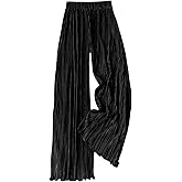GORGLITTER Women's Silk Satin Wide Leg Pants Dressy Flowy Pleated Trousers Business Casual Work Palazzo Pants Casual