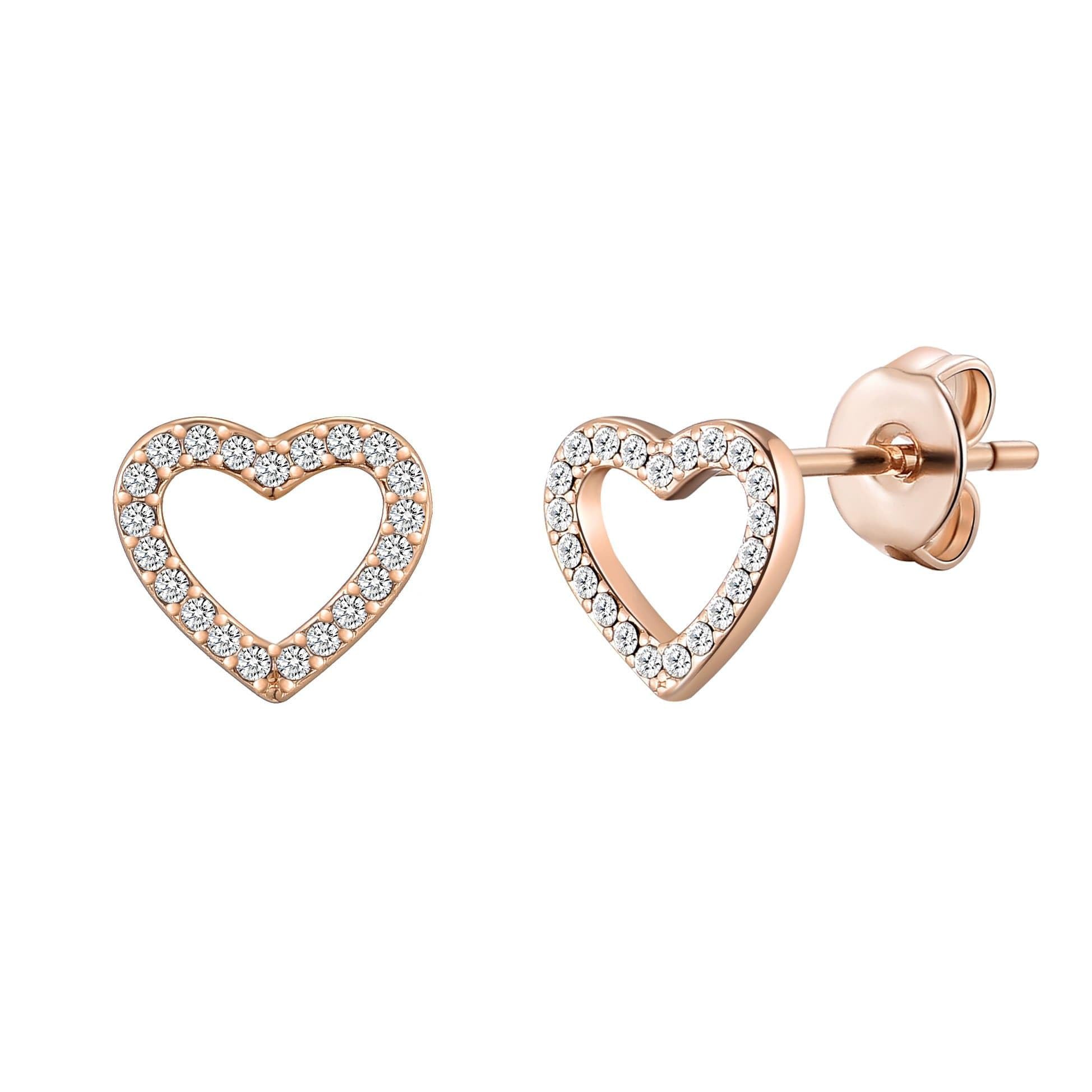 Philip Jones Rose Gold Plated Open Heart Earrings Created with Zircondia® Crystals