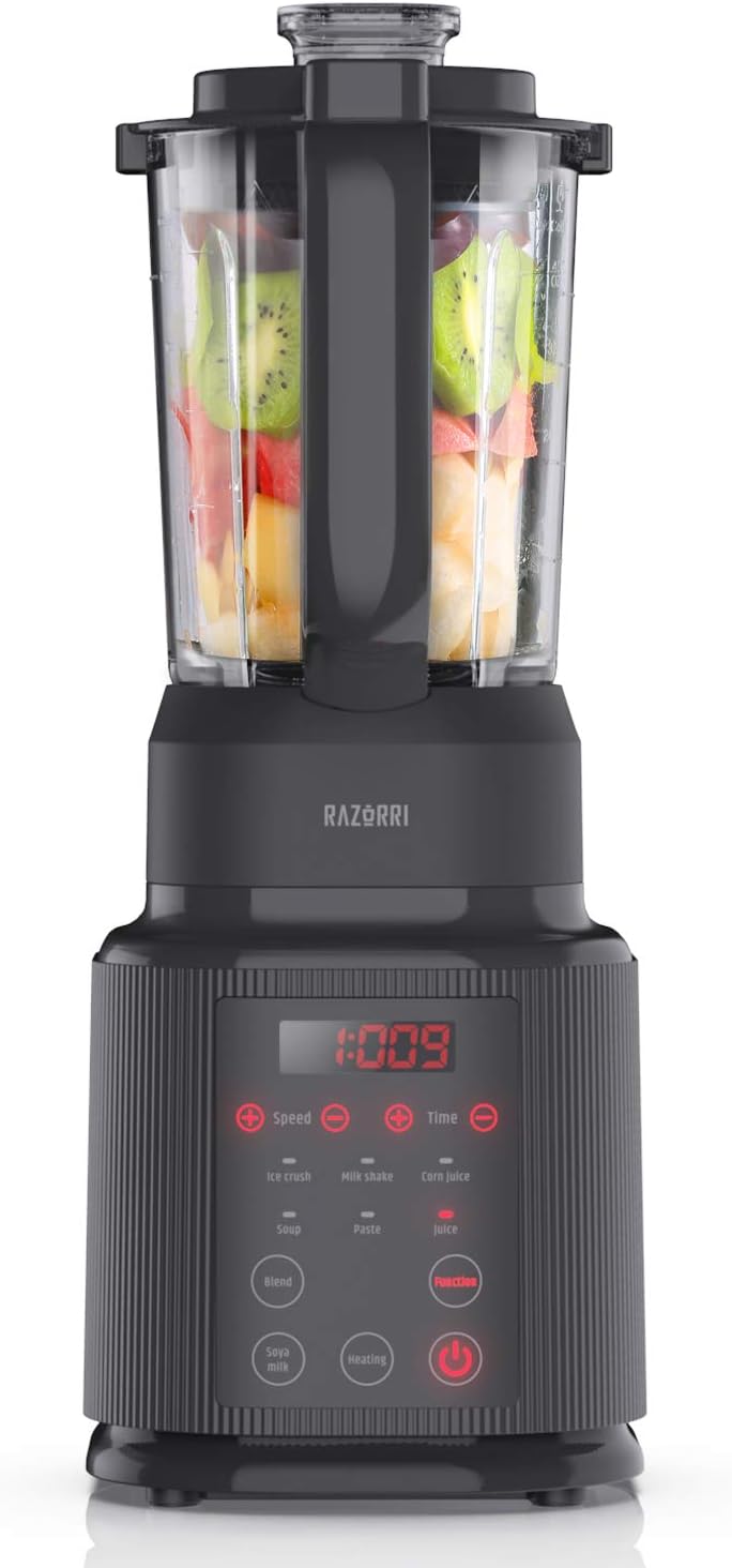 Razorri Fresco 7-in-1 Professional Countertop Hot & Cold Blender, Combo 1400 Watts Heating Food Processor for Hot Soup, Puree, Milk Shakes, Smoothies, Ice and Frozen Fruit, 40 oz Glass Pitcher, Dark Grey