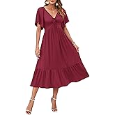 AUSELILY Women's Summer Empire Waist Dress Casual V Neck Short Flutter Sleeve Midi Dresses 2026