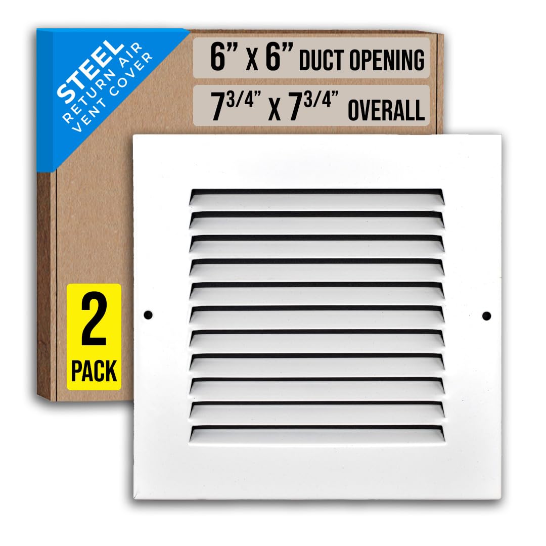 Photo 1 of [2 Pack] Fits 6x6 Duct Opening | Steel Return Air Grille by Handua | Vent Cover Grill for Sidewall and Ceiling | White | HVAC Cold Air Intake Grille | Outer Dimensions: 7.75"W X 7.75"