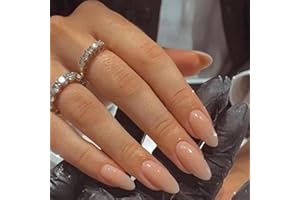 YOSOMK Nude Press on Nails Almond Shaped Fake Nails Medium Glossy Stick on Nail Natural Full Cover False Nail Acrylic Glue on Nails for Women