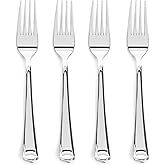 Prestee 100-Pack Heavy Duty Plastic Forks - 7-Inch Elegant Silver Plastic Forks Disposable Set - Fancy, Disposable Silverware Utensils for Parties, Holidays, Weddings, and Events - Durable Cutlery Set